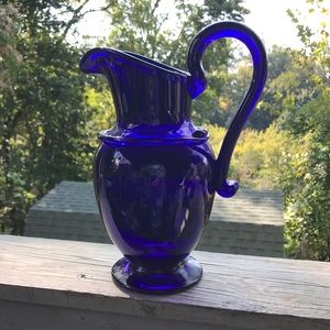 Cobalt Blue Pitcher  beautiful art glass -Roman style -Will be packed very well